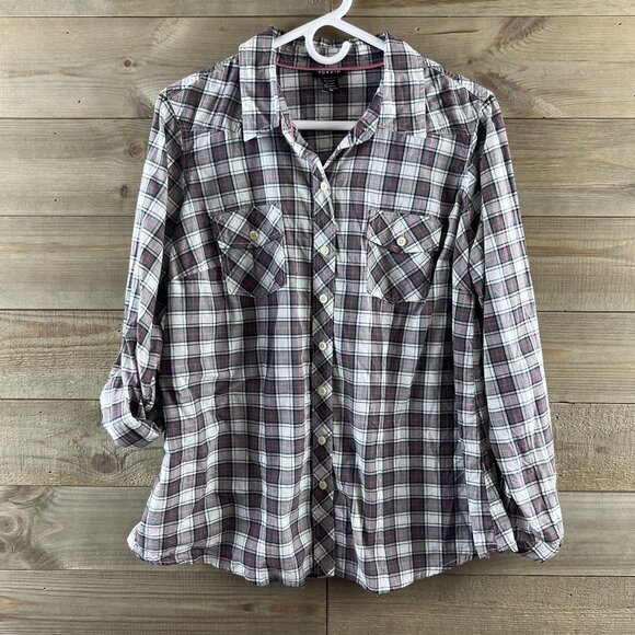 Torrid Womens Shirt Long Sleeve Button Up Plaid Roll Tab Cotton Size 00 Medium - Picture 1 of 8